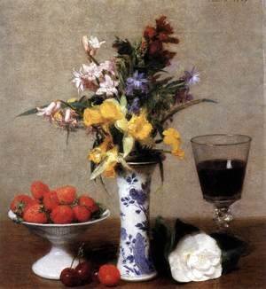 Ignace Henri Jean Fantin-Latour - Still-Life with Flowers and Fruit 2