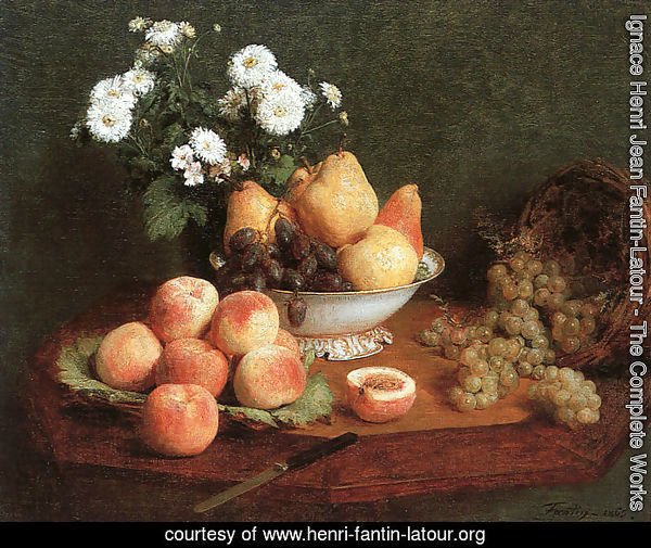 Flowers & Fruit on a Table 1865