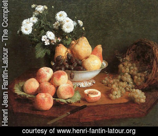 Ignace Henri Jean Fantin-Latour - Flowers & Fruit on a Table 1865
